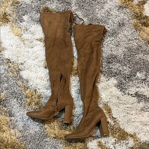Charlotte Russe Thigh High Over the Knee Heeled Boots - Faux Suede Look